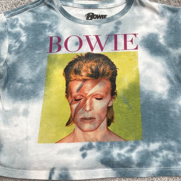 David Bowie Vintage Style Graphic Tie-Dye Cropped T-Shirt Womens XS Aladdin Sane - Picture 9 of 10